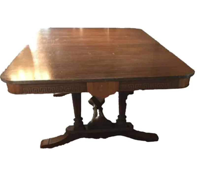 Greek Key Mahogany Table with 4 Needlepoint Chairs